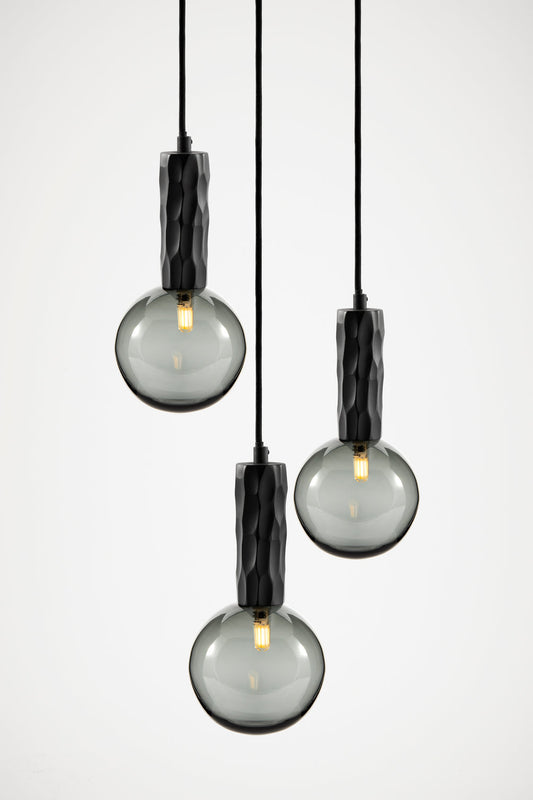 Alex Price - Kyoto 3 drop pendant light black with smoked glass - KYOTO-3PL-BK-S