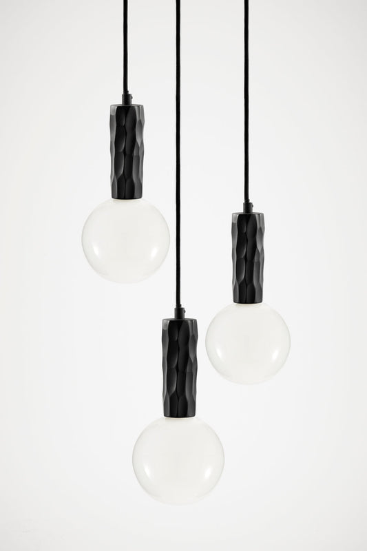 Alex Price - Kyoto 3 drop pendant light black with white glass - KYOTO-3PL-BK-W
